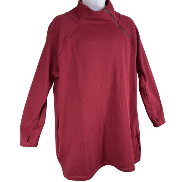 Athleta Cozy Karma Asymmetrical Zip Fleece Lined Sweatshirt Dress 1X Burgundy - Picture 5 of 16